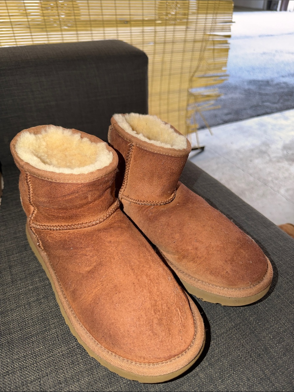 Chestnut Suede Shearling-Lined Short Boots